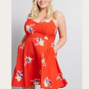 Red Floral  Sleeveless Fit & Flare Dress